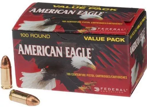 Federal American Eagle Brass 9mm 115 Gr 100-Rounds FMJ