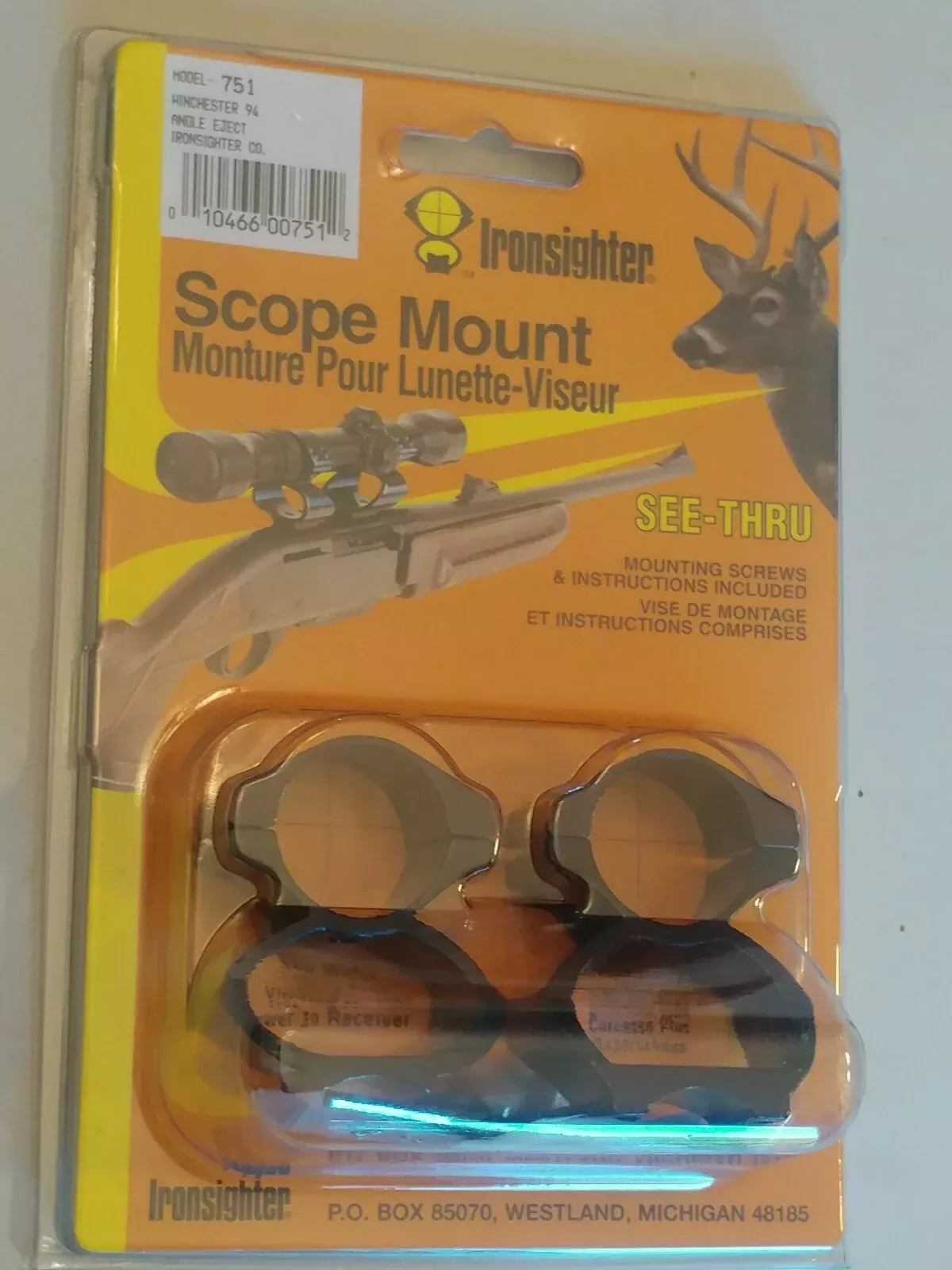 Ironsighter Scope Mount See Thru #751 for Winchester 94 Angl