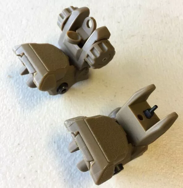 Tan FDE Polymer Front and Rear Flip Up Iron Sight AR15