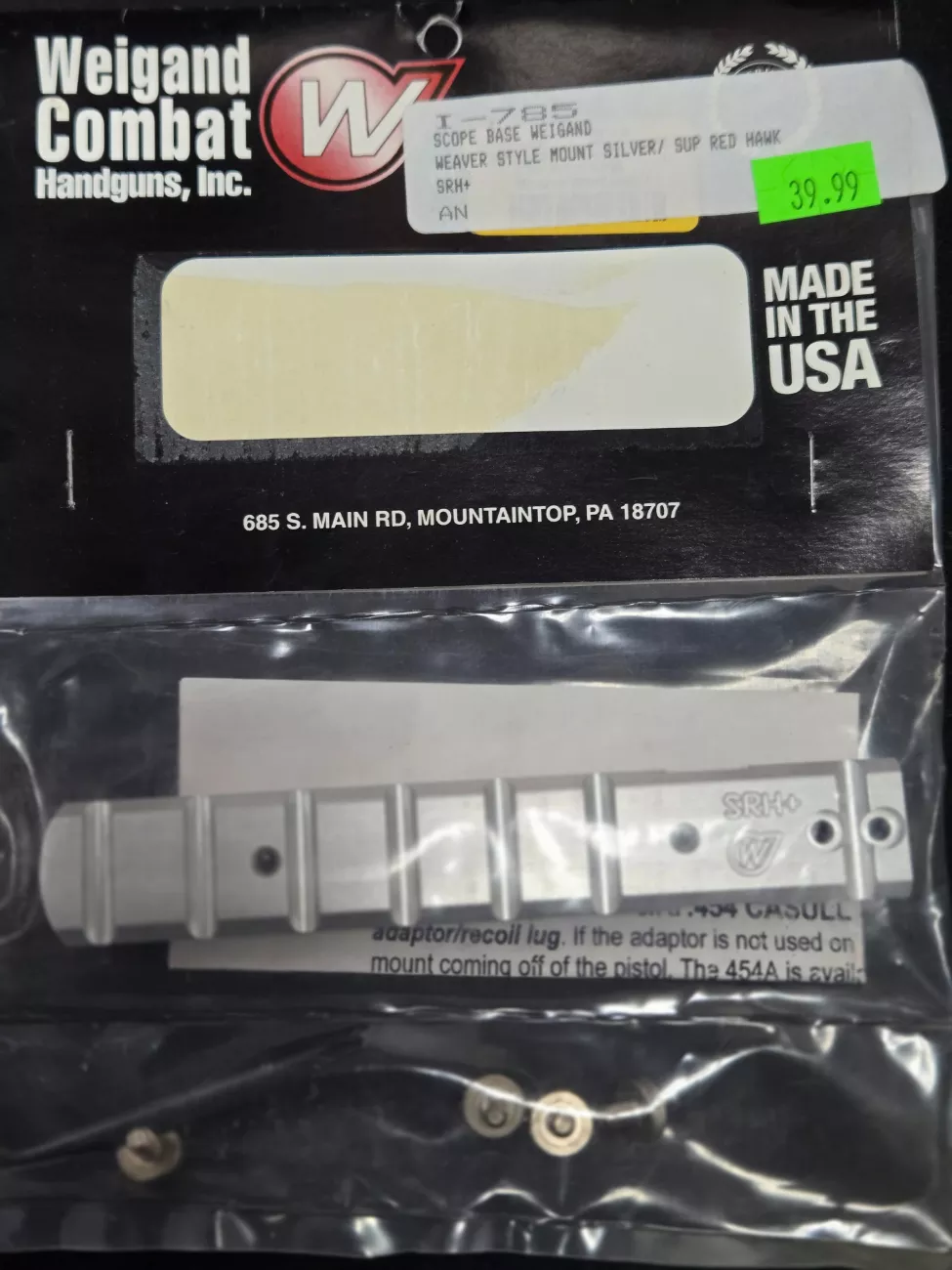 Weigand Combat I-785 Scope Base Weaver Silver Super Red Hawk